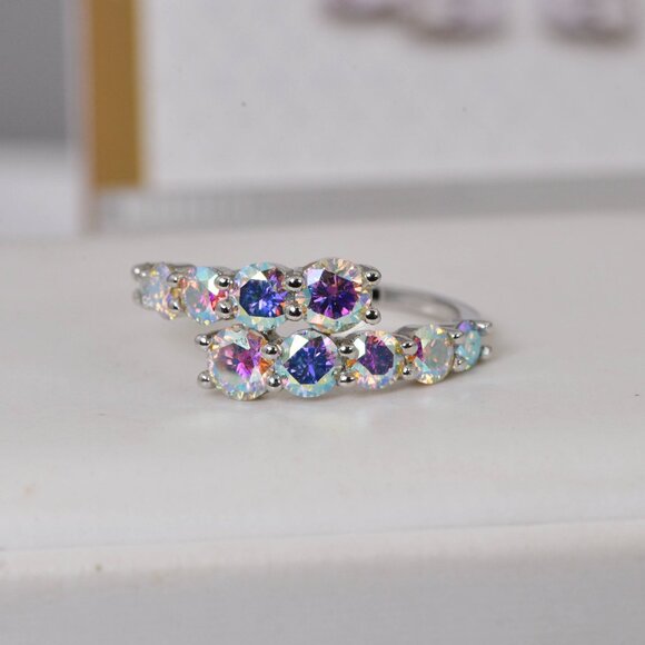 GRA Certified AB Moonstone Moissanite Wrap Ring 925 Sterling - Picture 1 of 4